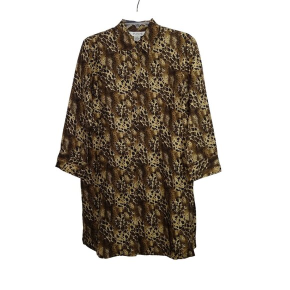 Allison Taylor Leopard Animal Print Silk Blouse Shirt Dress Women Size M Long Sl - Picture 1 of 9